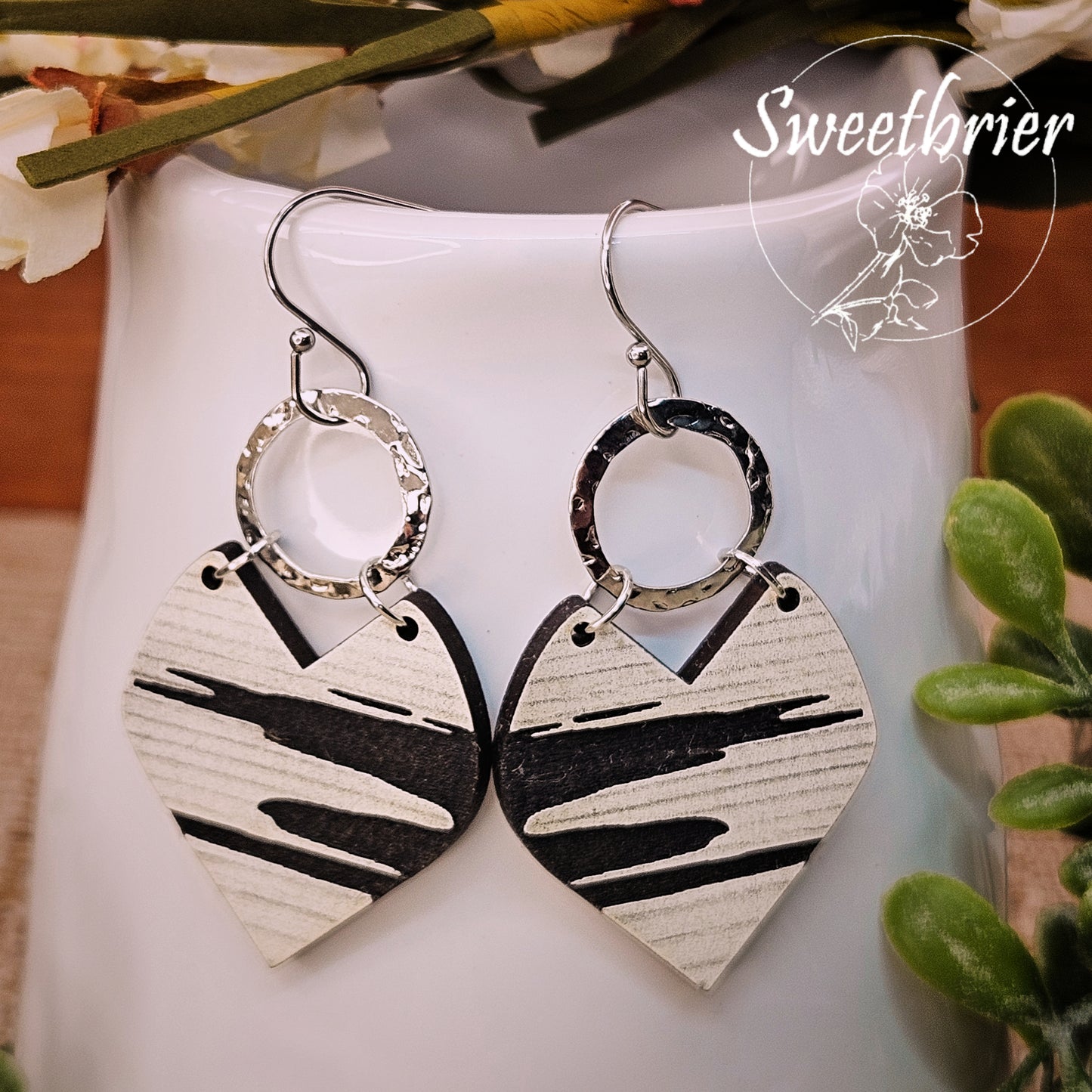 Rustic Silver and White Earrings