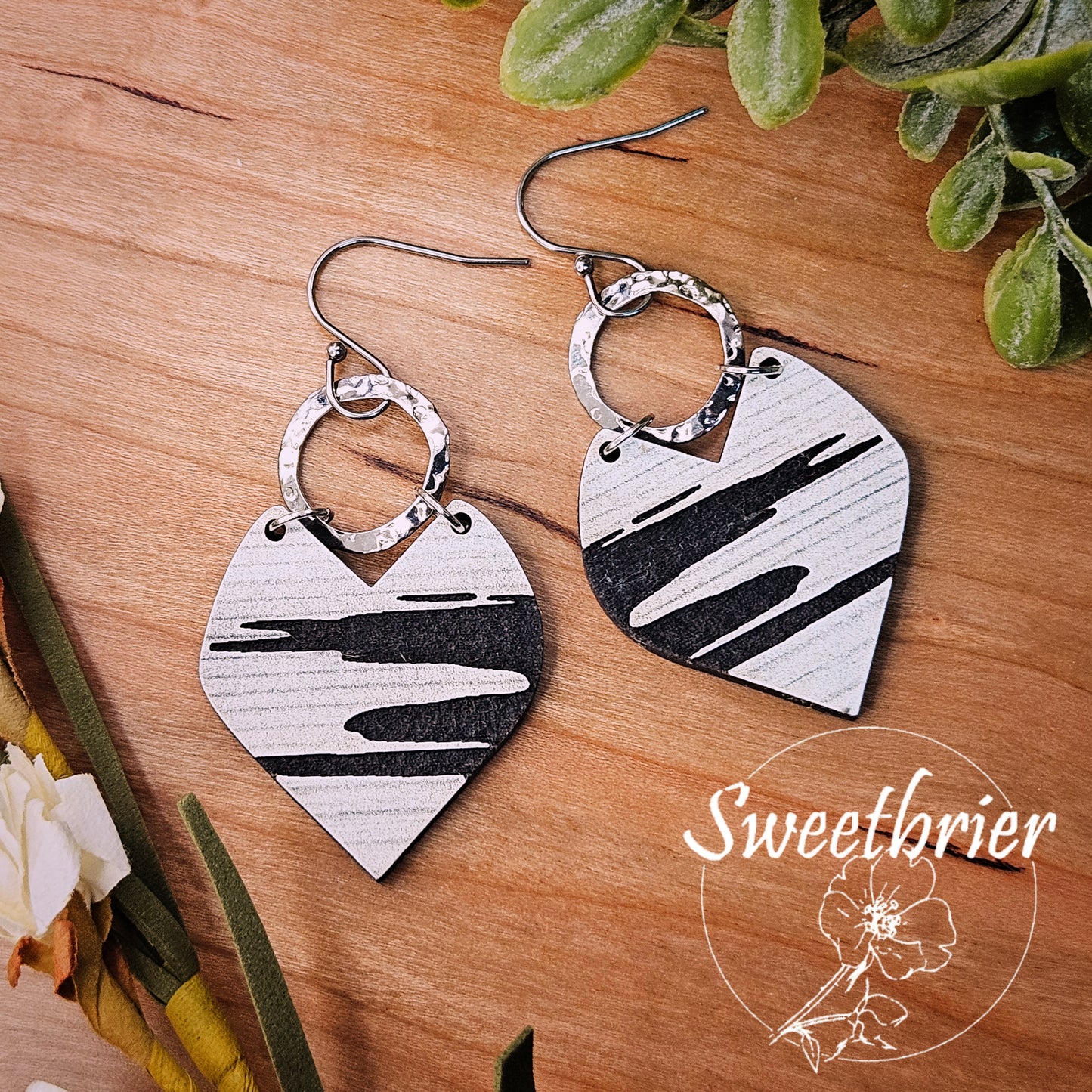 Rustic Silver and White Earrings