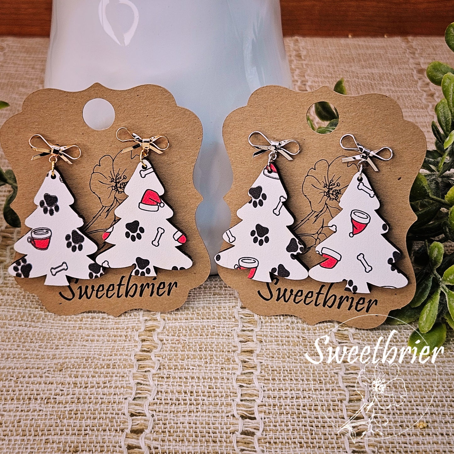 Paws & Claus Christmas Tree Earrings