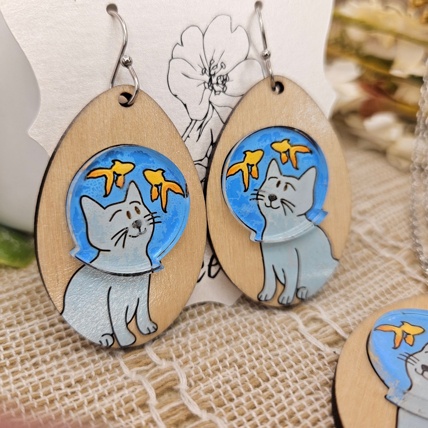Fishbowl Cat Earrings