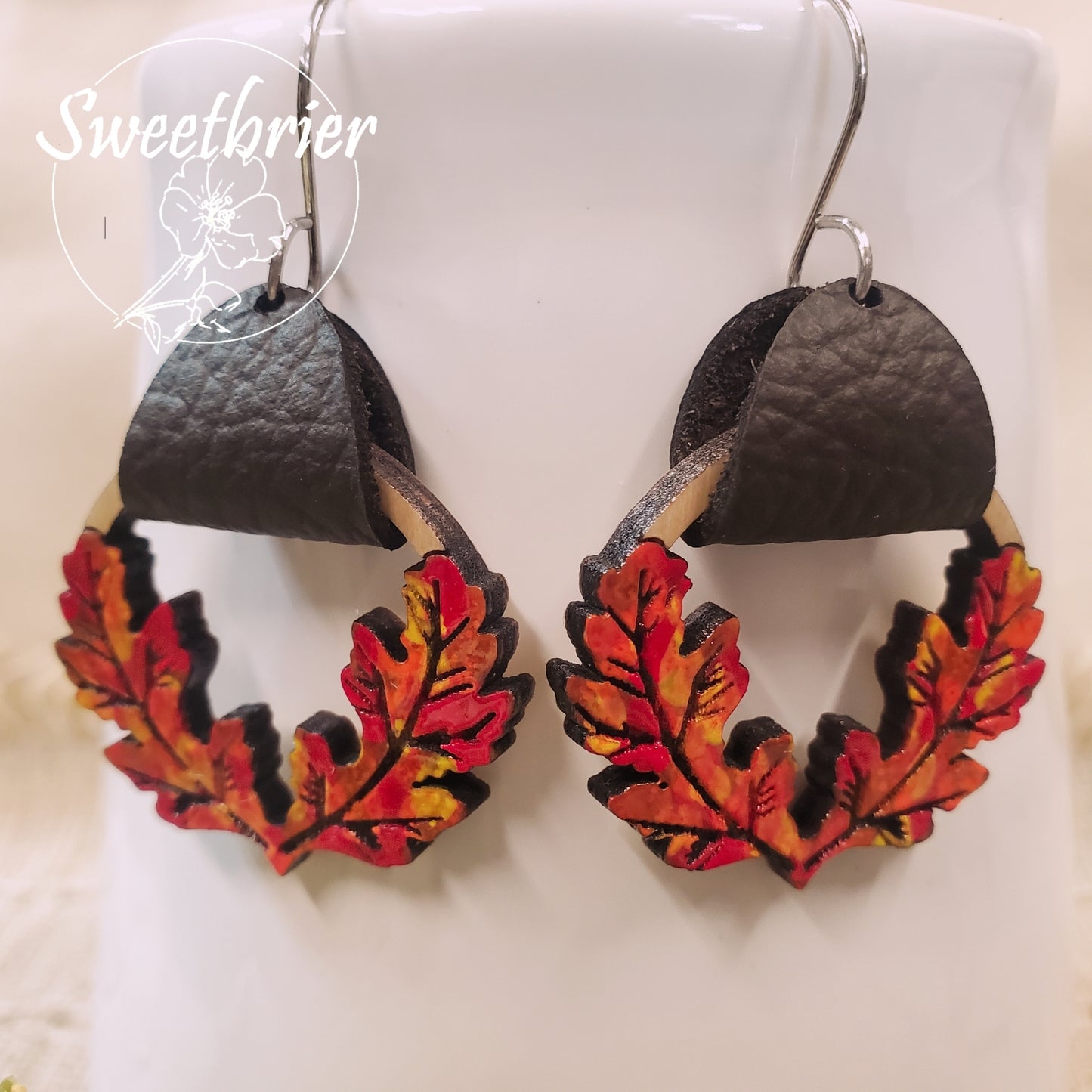 Leaf and Leather Earrings