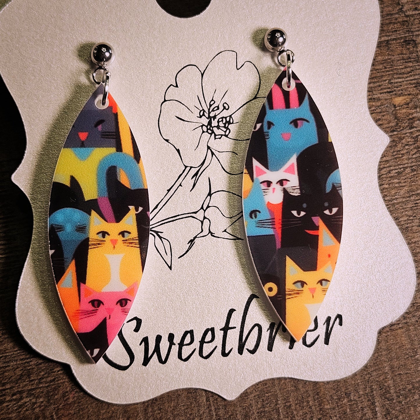 Colorful Cat Collage Earrings