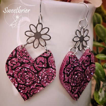 Pink Rose Earrings