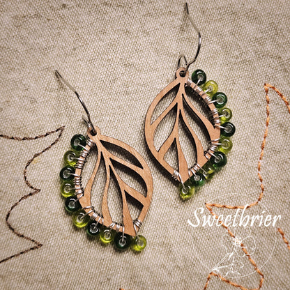 Green Glass Leaf Earrings