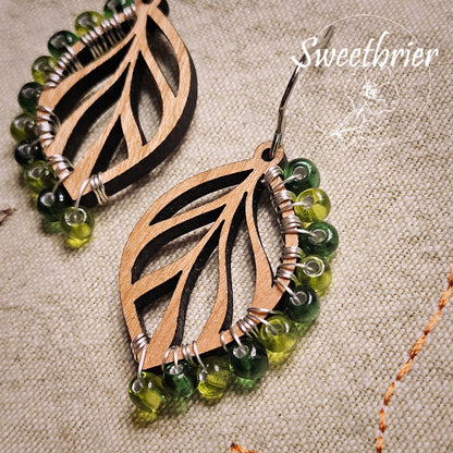 Green Glass Leaf Earrings