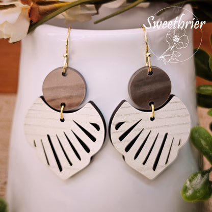 Chocolate and White Wood Earrings