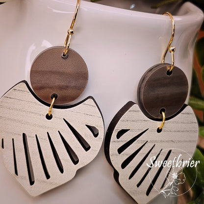 Chocolate and White Wood Earrings