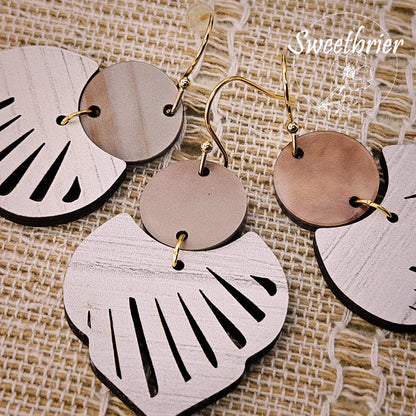 Chocolate and White Wood Earrings