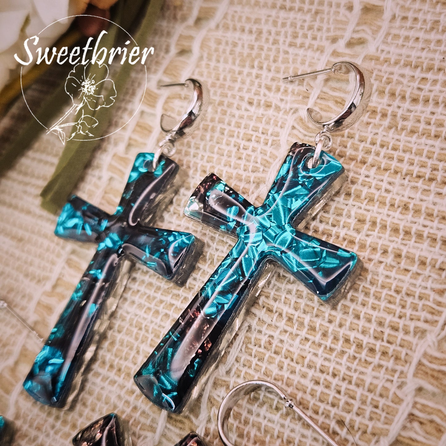 Turquoise Radiance Cross Earrings