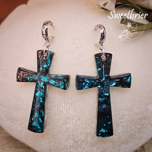 Turquoise Radiance Cross Earrings