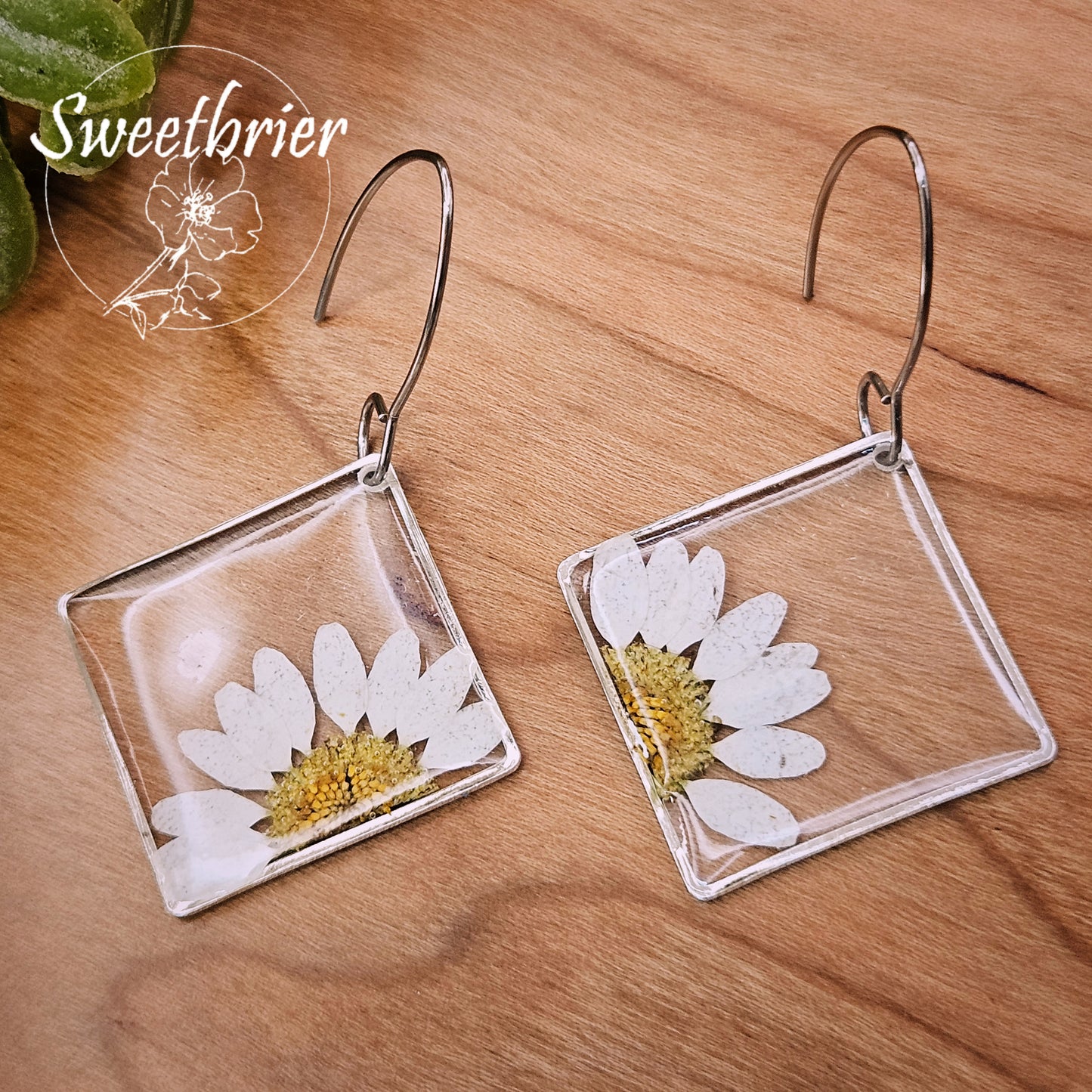 White Daisy Diamond Drop Earrings