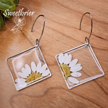 White Daisy Diamond Drop Earrings