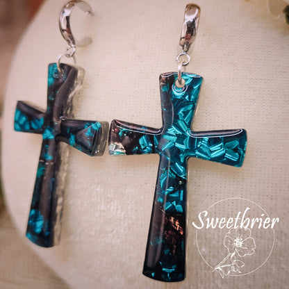 Turquoise Radiance Cross Earrings