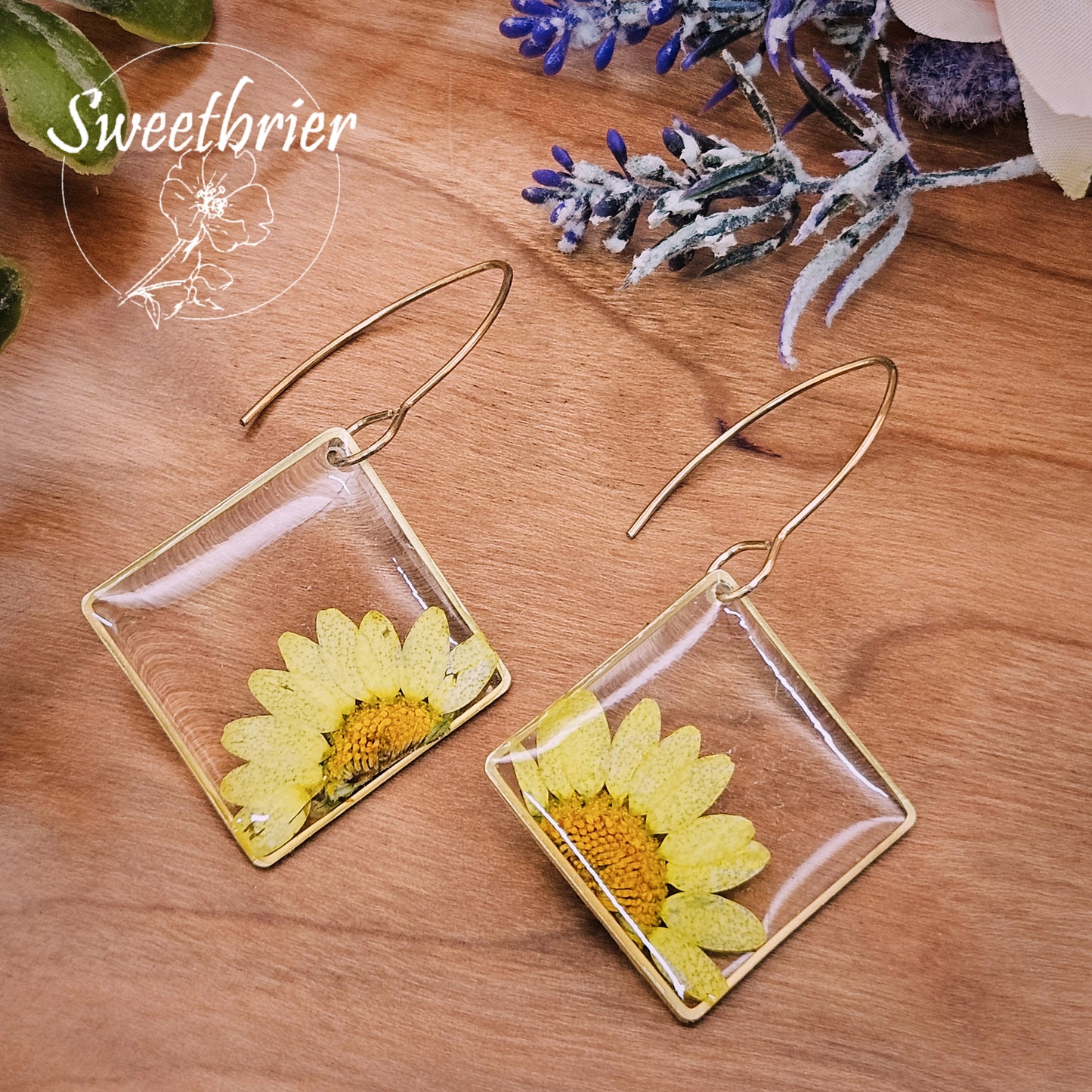 Yellow Daisy Diamond Drop Earrings