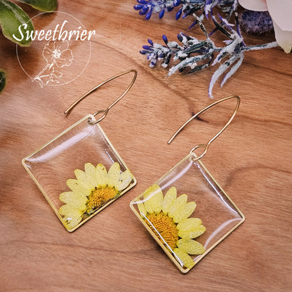 Yellow Daisy Diamond Drop Earrings