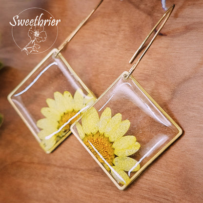 Yellow Daisy Diamond Drop Earrings