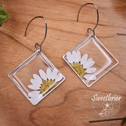 White Daisy Diamond Drop Earrings
