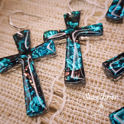 Turquoise Radiance Cross Earrings