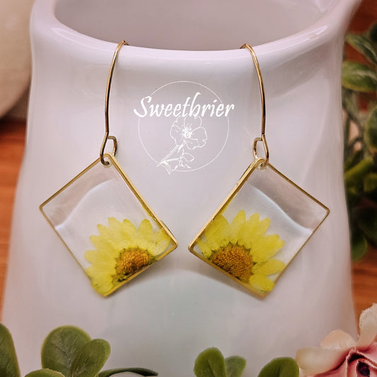 Yellow Daisy Diamond Drop Earrings