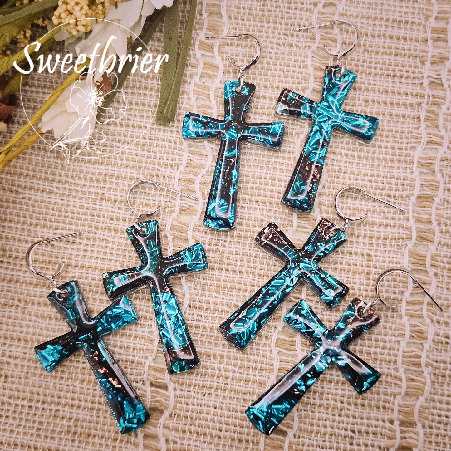 Turquoise Radiance Cross Earrings